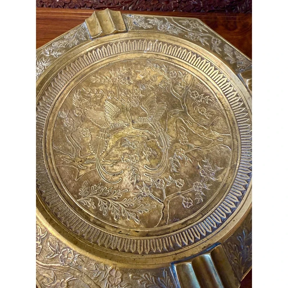 Vintage Brass Vanity‎ Tray • Bird Motif • Chinoiserie Decor